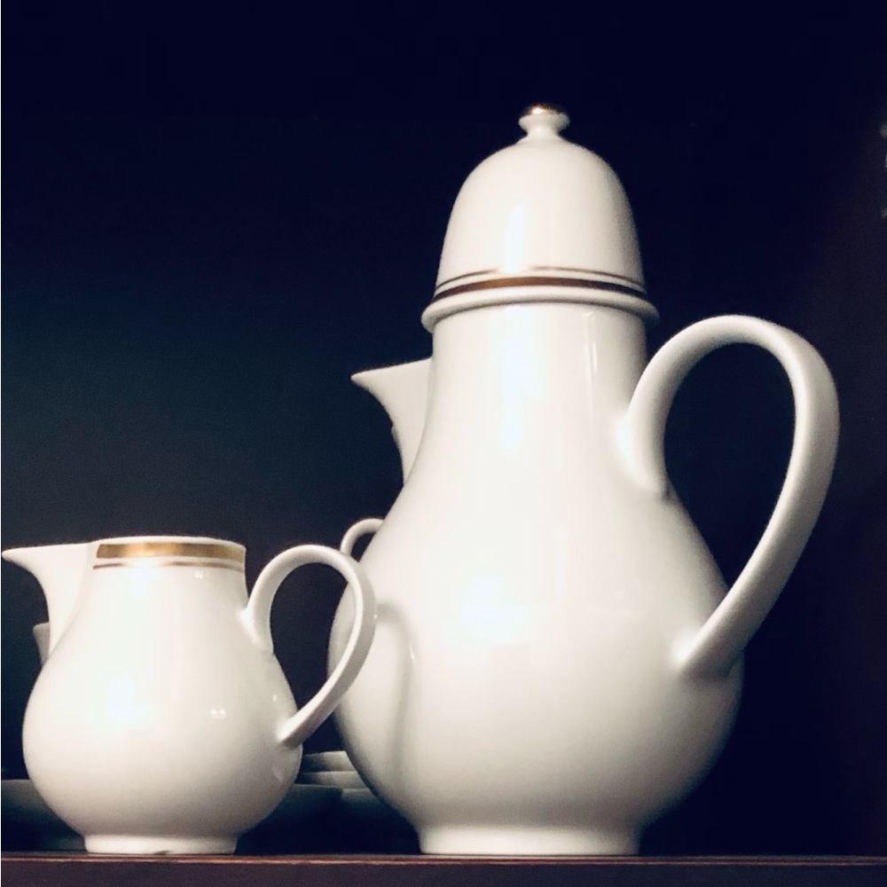 17pc Antique German, White porcelain & Gold demitasse set